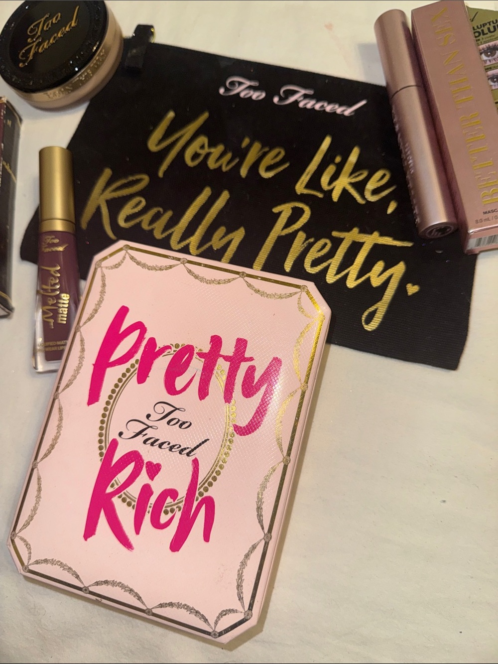 Too Faced Pretty Rich Eyeshadow Palette with Pink and Gold Accents 4-Bundle Pkg